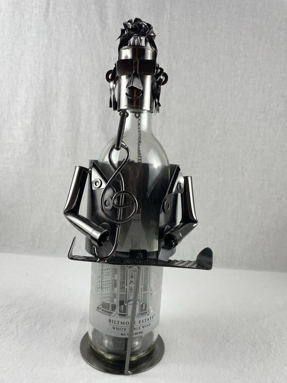 Berkeley Designs Metal Wine Caddy Piano Player Musician Bottle Holder